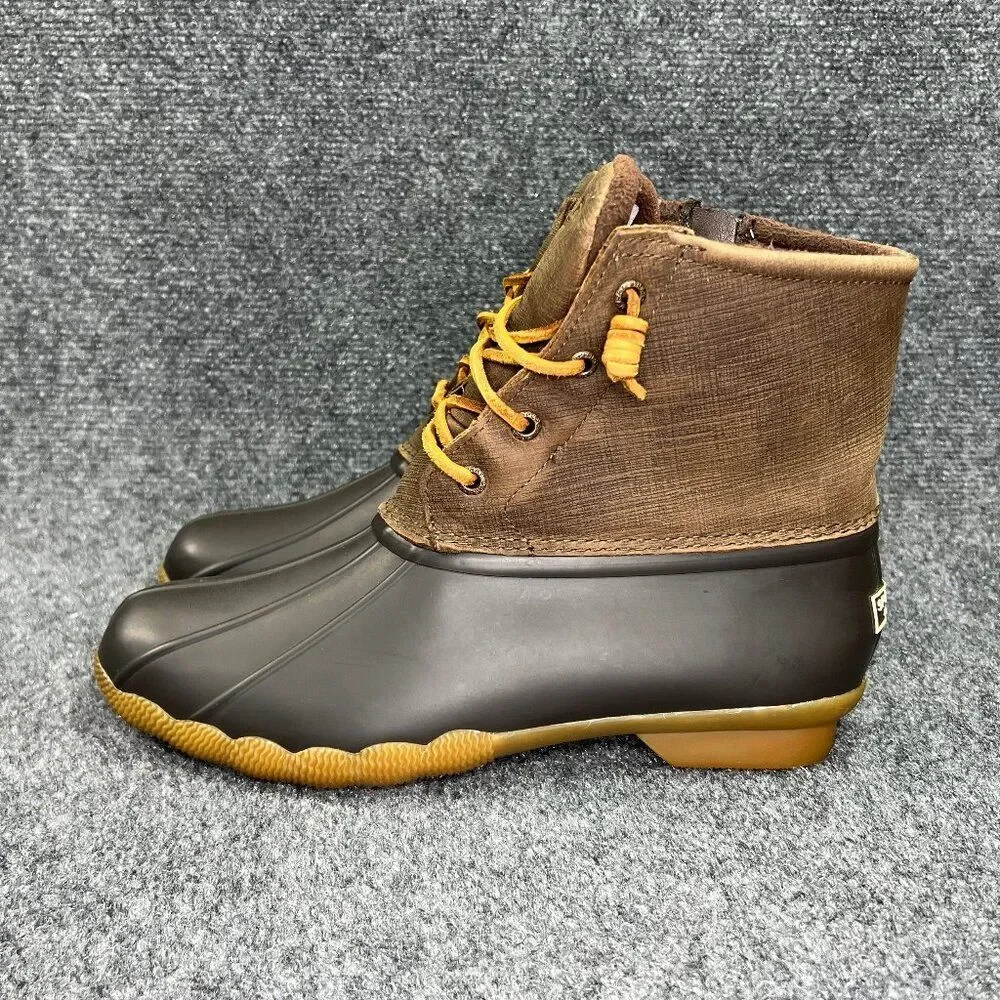 Sperry Top-Sider Saltwater‎ Duck Boots Women's Size Brown Leather Outdoor Rain
